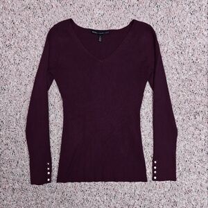 White House Black Market Burgundy Purple V-Neck Long Sleeve Top size Small